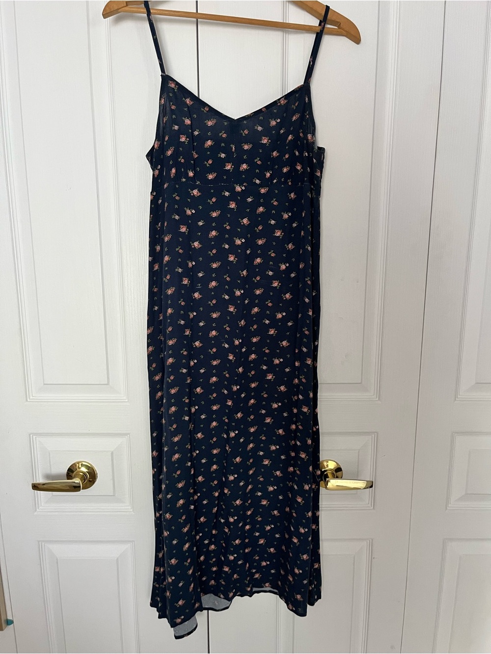 American Eagle Outfitters Navy Maxi Slip Dress with Pink Floral Print